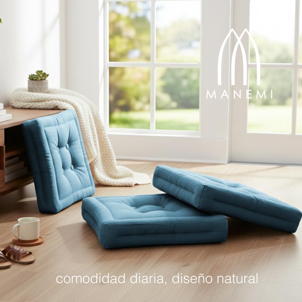 MANEMI Coussin de sol rembourré 60 x 60 x 10 cm, coussins pour palettes, banc, chaise et sol, oreiller de sol confortable pour intérieur et extérieur. Coussin avec texture de bambou, coussin de siège