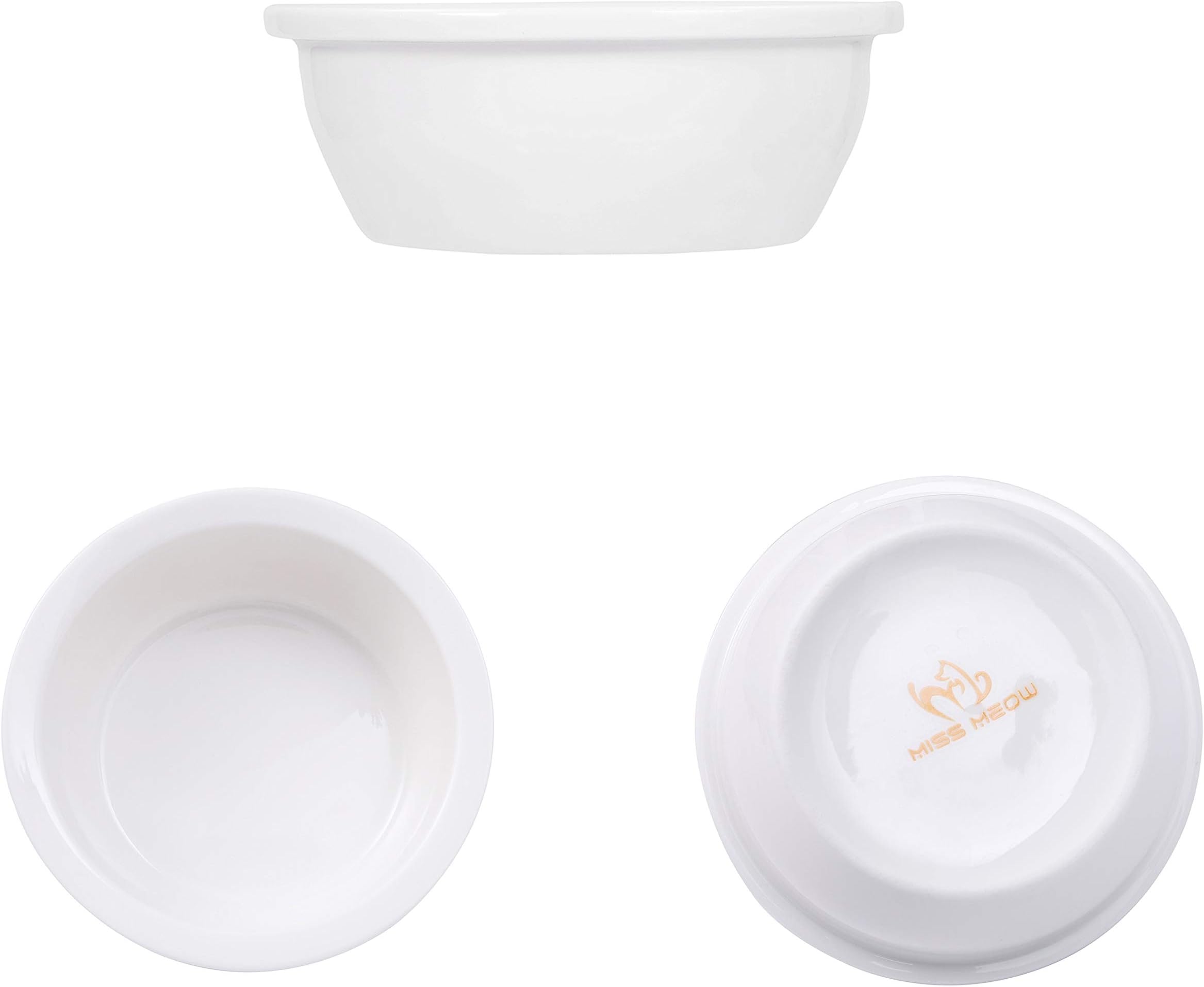 Miss Meow Raised Cat Dog Bowls with Stand Feeder, Elevated Bamboo Stand with 3 Ceramics/Stainless Still Bowls, Anti Slip and Removable Feet. (Ceramics Bowl Only)