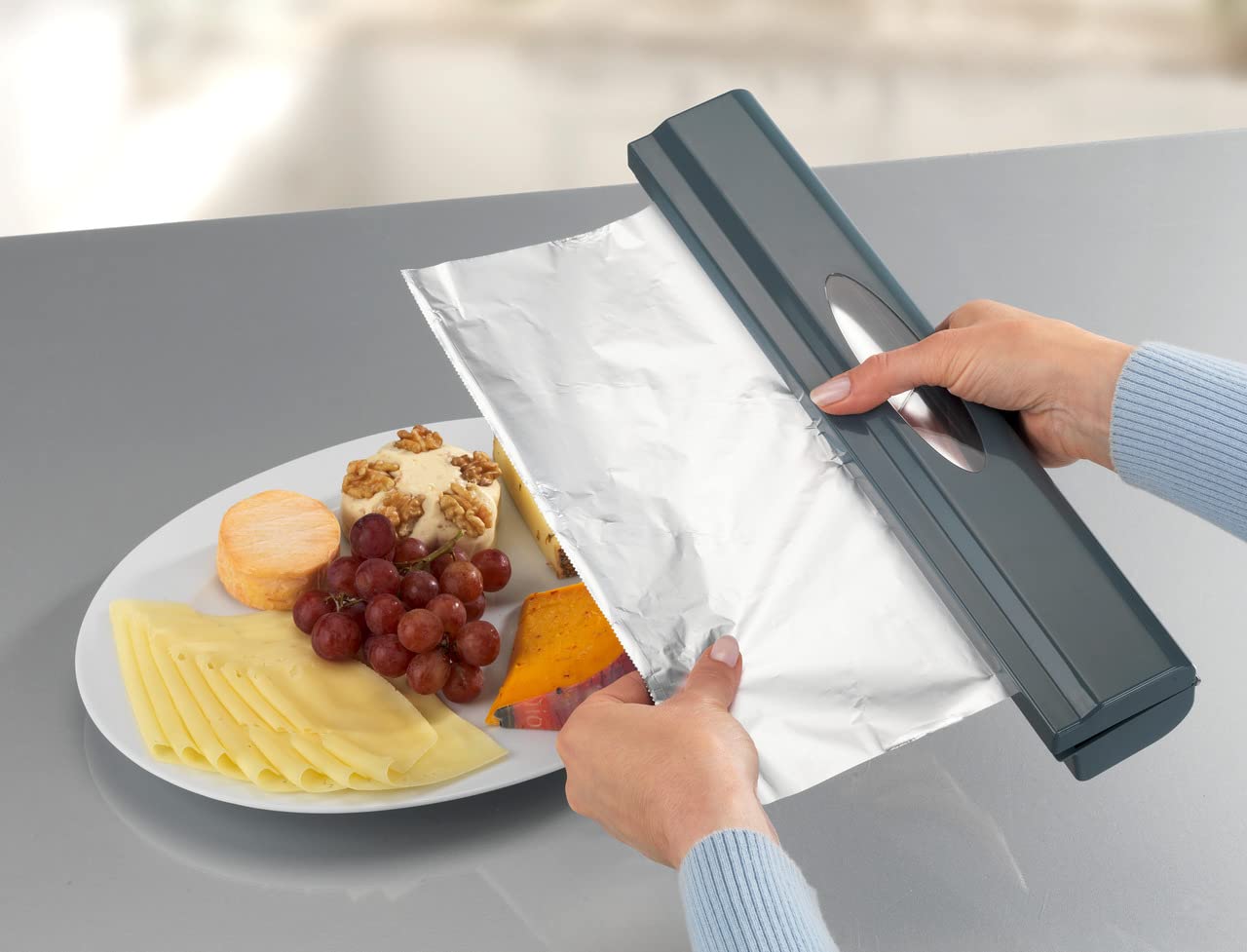 WENKO Folienschneider Perfect Cutter L Anthrazit 2er Set 2er Set, Folienspender Grau - Anthrazit