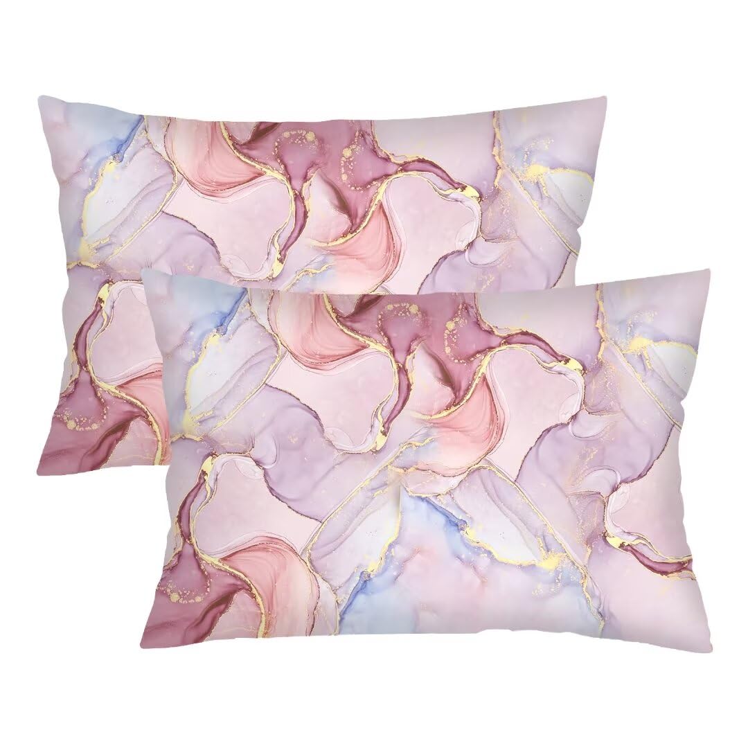 COVASAPink Throw Pillow Cover Queen Size Set of 2,Pink Gold Abstract Modern Decorative Lumbar Pillow Case Soft Standard Pillow Cases with Zipper Bedding Cushion Covers for Bedroom,Couch,20"x30"