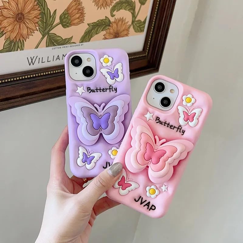 Image of COVERLY for iPhone 17 3D Butterfly Cartoon Pop Case,Premium Silicone Case Love Pastel Pink Color with Phone Holder Cool Full Protective Cute Kawaii Aesthetic Cover for Apple iPhone 17