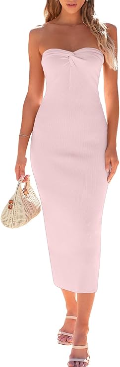 💖  Pink Twisted Front Bodycon Dress with Slit  💖  Effortlessly Chic for Cocktail Parties!