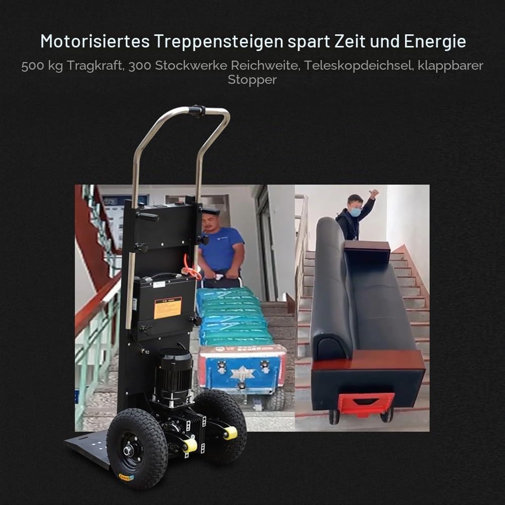 Elektrischer Treppensteiger mit einer Tragfähigkeit von 500 kg, abnehmbarer Akku mit 1500 W 48 V/18 Ah, einfach zu steigen und zu steigen, einfach zu transportieren und zu bedienen