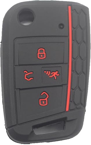Miniatura 2 de 2 fundas de silicona de goma con 4 botones abatibles, funda protectora sin llave con llavero compatible con Volkswagen VW GTI Tiguan Golf 2018 2017