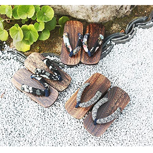 YXCKG Slippers for Men Women, Men's Sandals Thong Slippers, Wooden Sandals Flip Flop Two-Teeth Japanese Shoes, Japanese Traditional Sandals Wooden Shoes Cotton Flat Shoes (Color : C, Size : EUR34-35)2