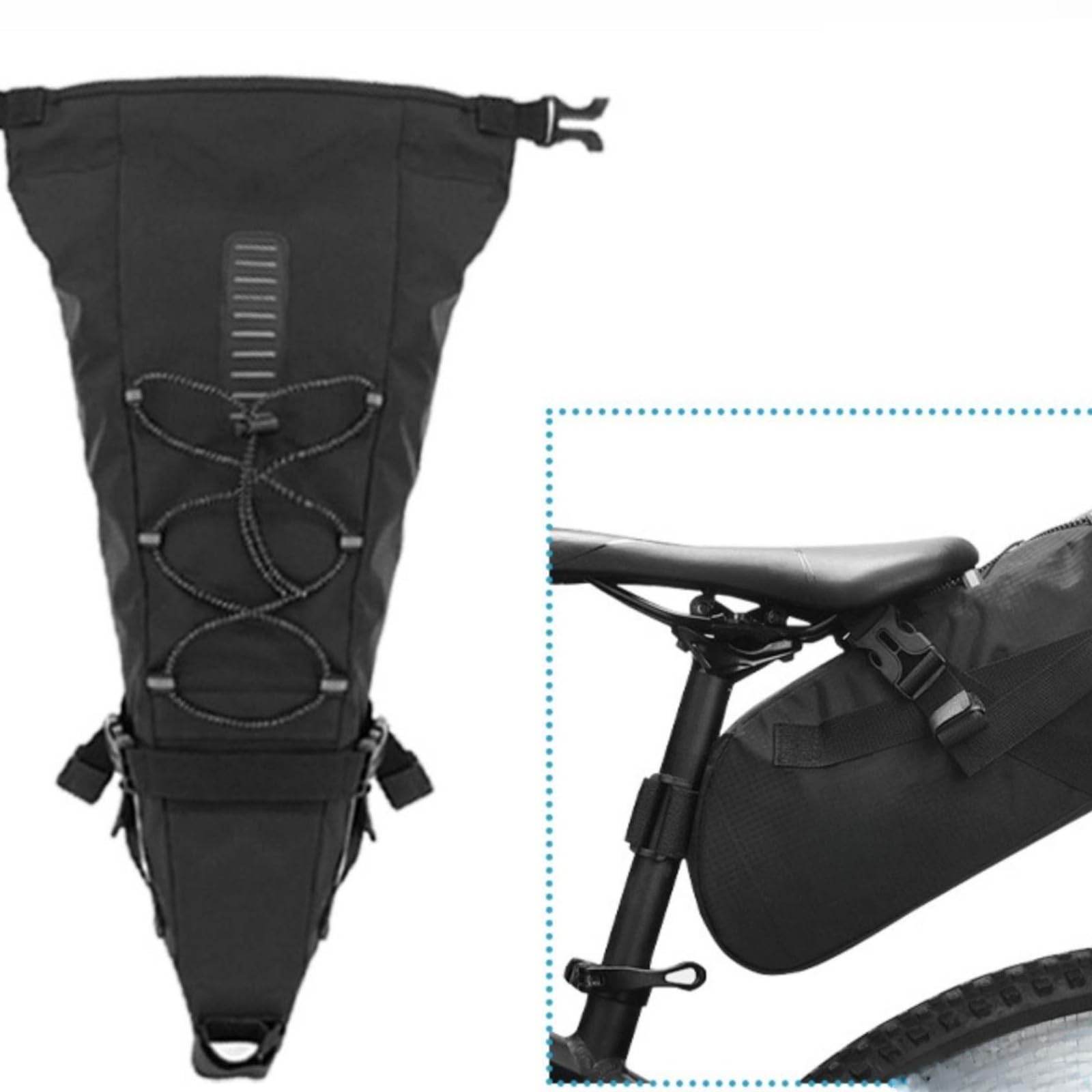 Harilla Bolsa Sillín con Cierre Enrollable Ajustable Bolsa Asiento Bicicleta con Hebillas Ajustables Portátil para Cicli