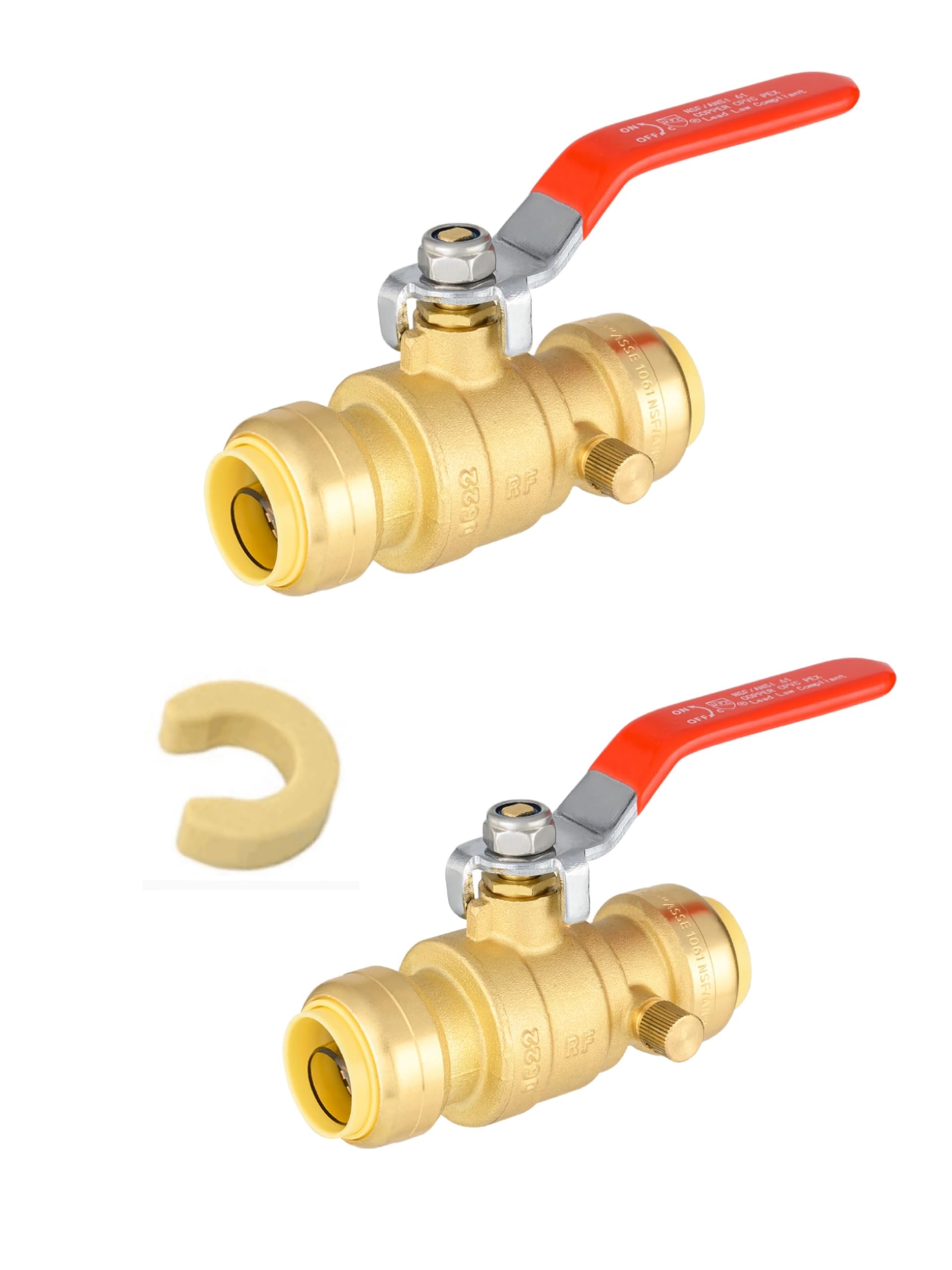 (Pack of 2) EFIELD 3/4 Inch Push-Fit Full Port Ball Valve with Drain, Disconnect Clip Tool, UPC Certified