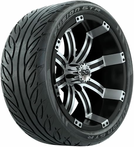 GTW 14 Inch Golf Cart Wheels and Tires Combo MachinedBlack Tempest Wheels on 20540-R14 (20.5") Fusion GTR Street Tires Set of 4 (MachinedBlack)
