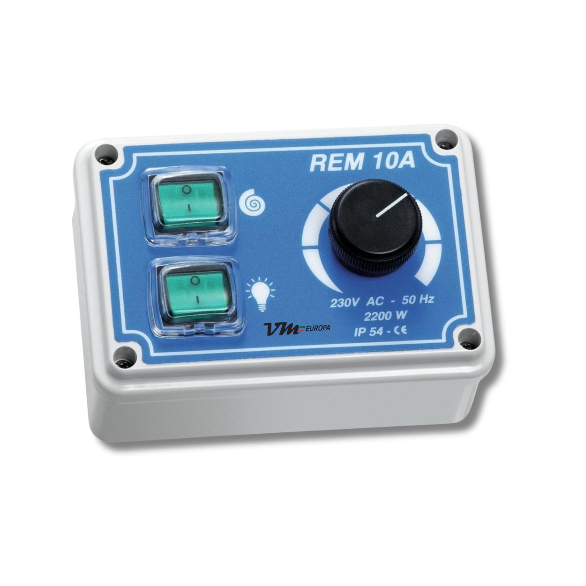 Drehzahlregler REM10A - 13 x 8,5 x 6 cm - Manuelle Ausführung - Kunststoffgehäuse IP54 - Dunstabzugshaube Ablufthaube Ventilator Drehzahlsteuerung Leistungsregler für Gastronomie