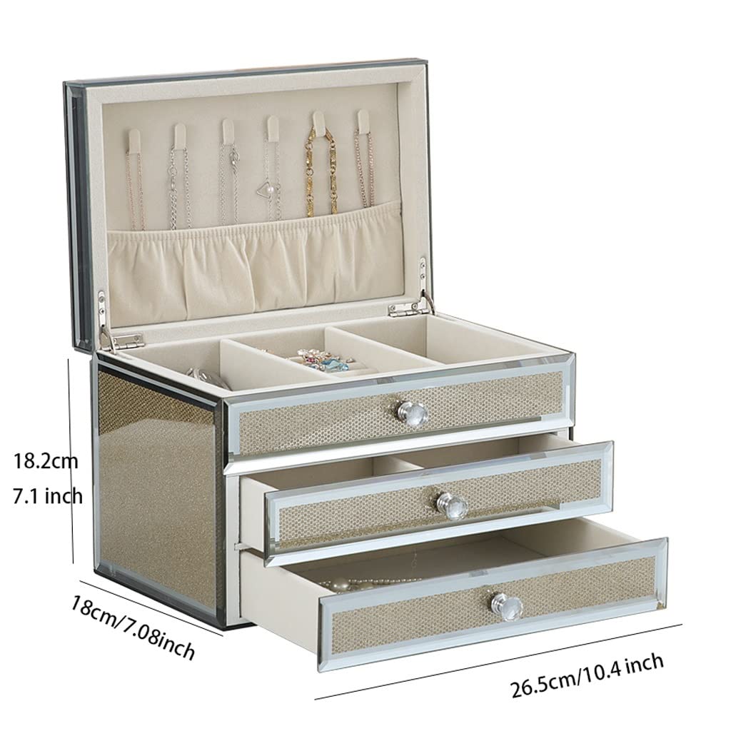 Pudełko Z Biżuterią Biżuteria Box Glass Jewelry Organizer, Eleganckie kolczyki Pierścienie Naszyjnik Przechowywania Case Display Pudełka Prezent Dla Kobiet Dziewczyn Etui Na Biżuterię(3-Tiers)