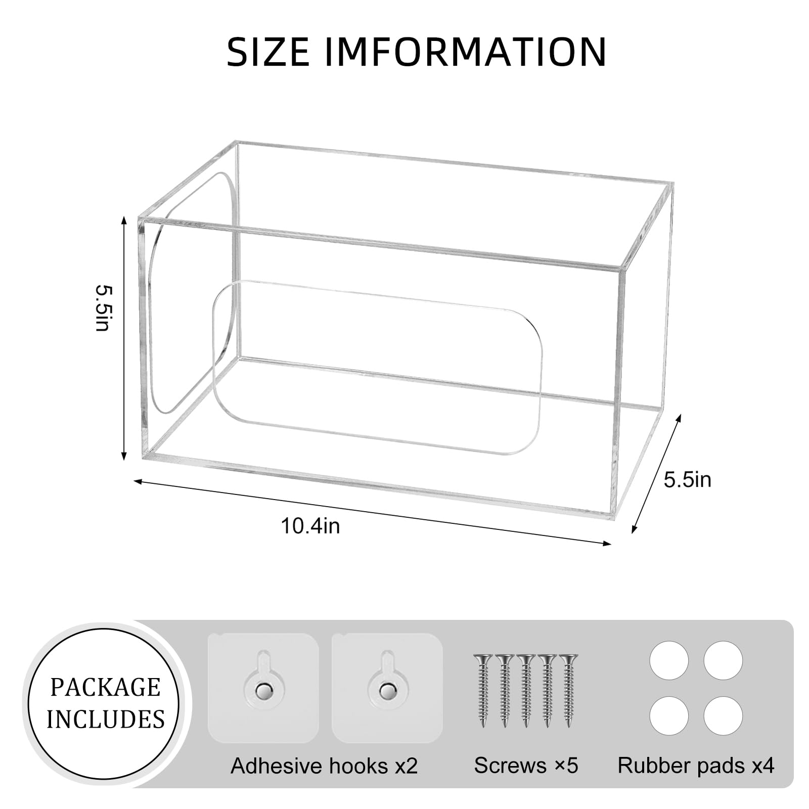 Dispensador de bolsas de basura, soporte acrílico para bolsas de basura, organizador de bolsas de plástico adhesivo montado en la pared, soporte de rollo de bolsas de basura para cocina