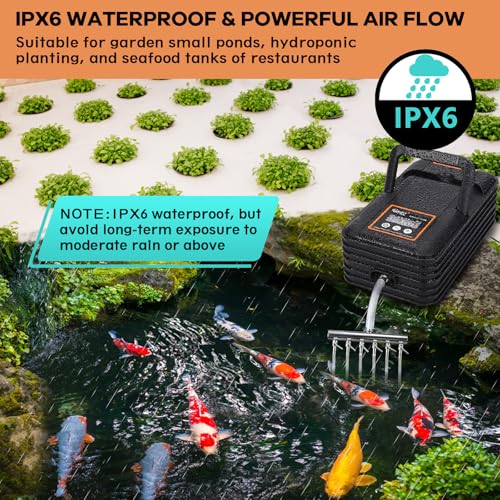 Image of hygger IPX6 Rechargeable Aquarium Pond Air Pump, Powerful Quiet Tank Air Pump with Hose Air Stone Check Valve Adjustable Flow Diverter Valve for Fishing Yacht /Power Outages /Hydroponic
