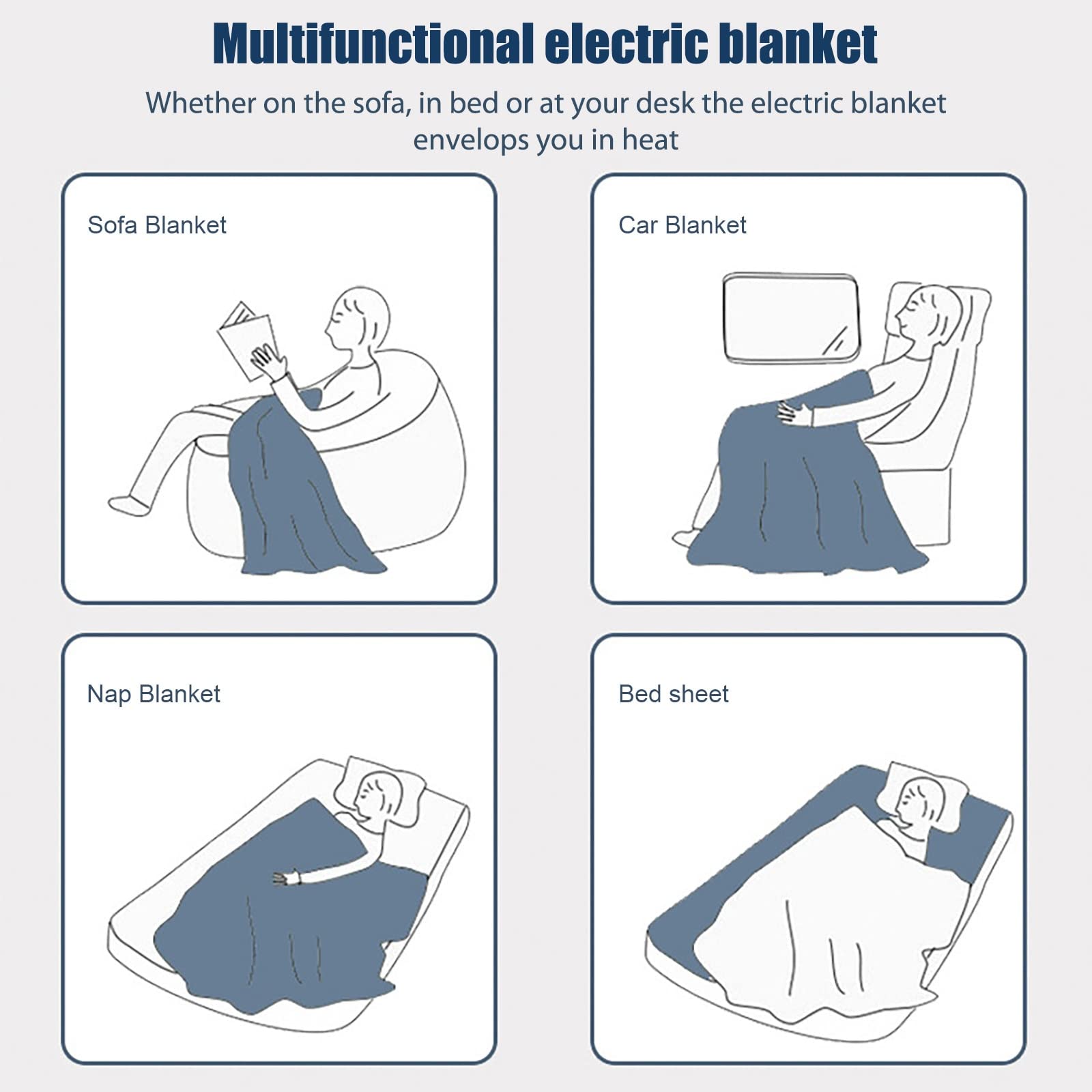 12V Cozy Heated Blanket Cold Weather Fleece Car Blanket 2 Niveles de Calor Manta eléctrica Calentamiento rápido Calefacción para el Coche 145x100cm