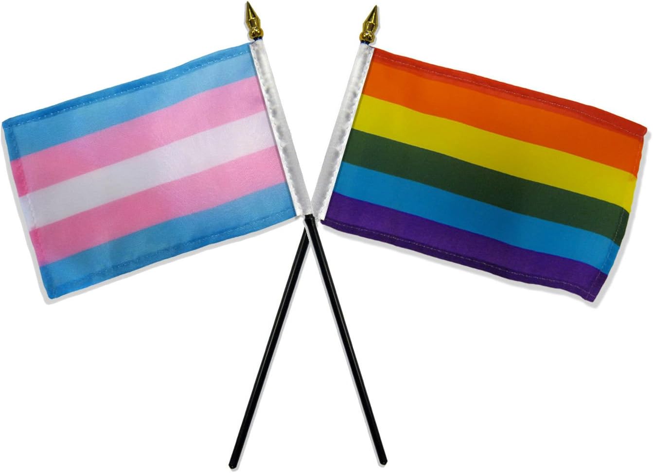 Gay Pride Rainbow & Transgender Flags 4"x6" Desk Set Table Gold Base