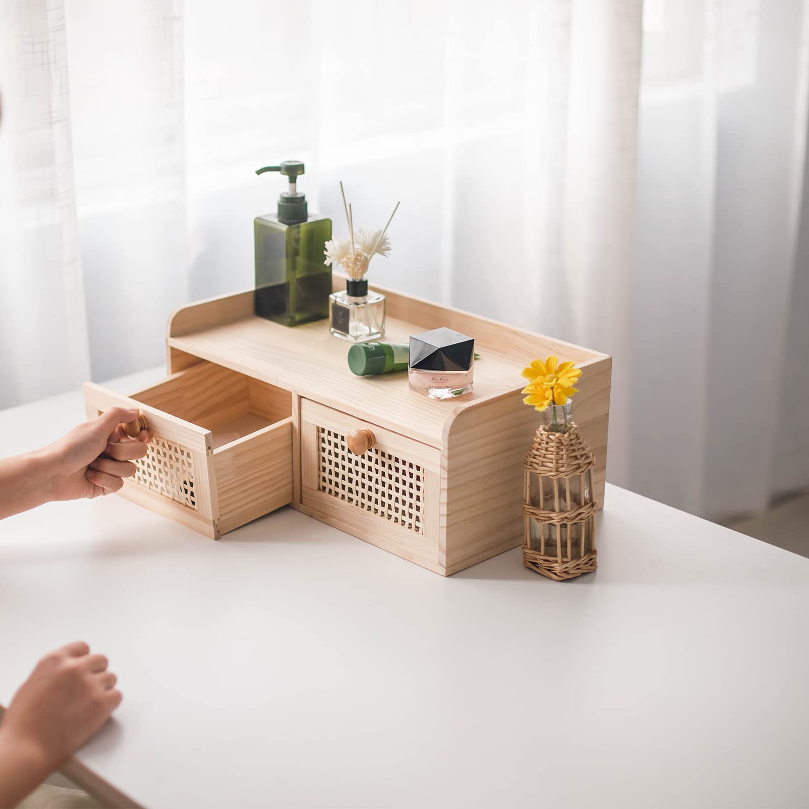 GYASVWU Minischublade aus Bambus, arbeitsnische/küche/Schlafzimmer Nicht zusammenbauen, Nicht zusammenbauen (2 schubladen mit regalen)