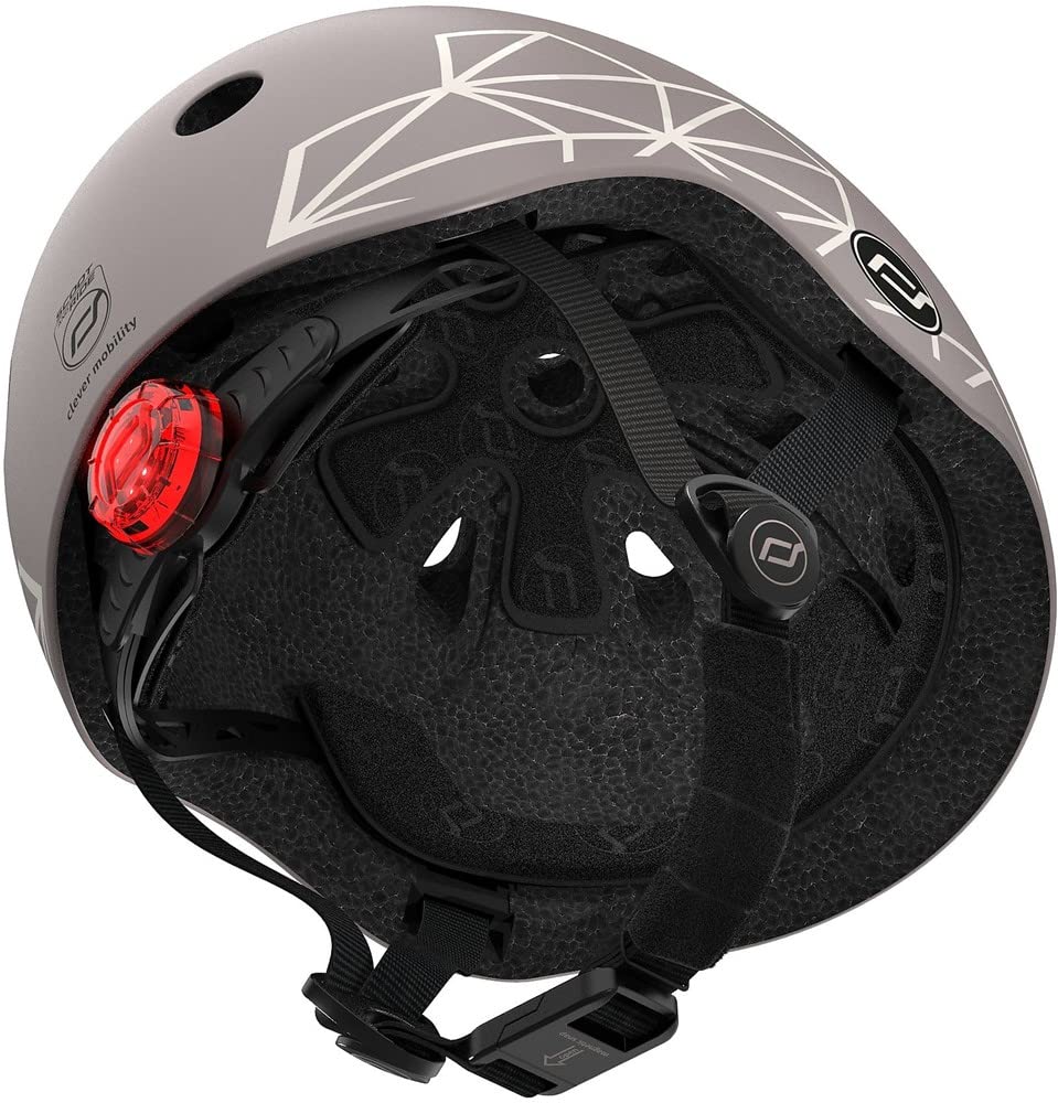Scoot and Ride XXS Graphics Helm aus PVC-freiem Kunststoff mit LED-Licht an der Rückseite in der Farbe Brown Lines, Größen verstellbar: 45cm -51cm, 96563