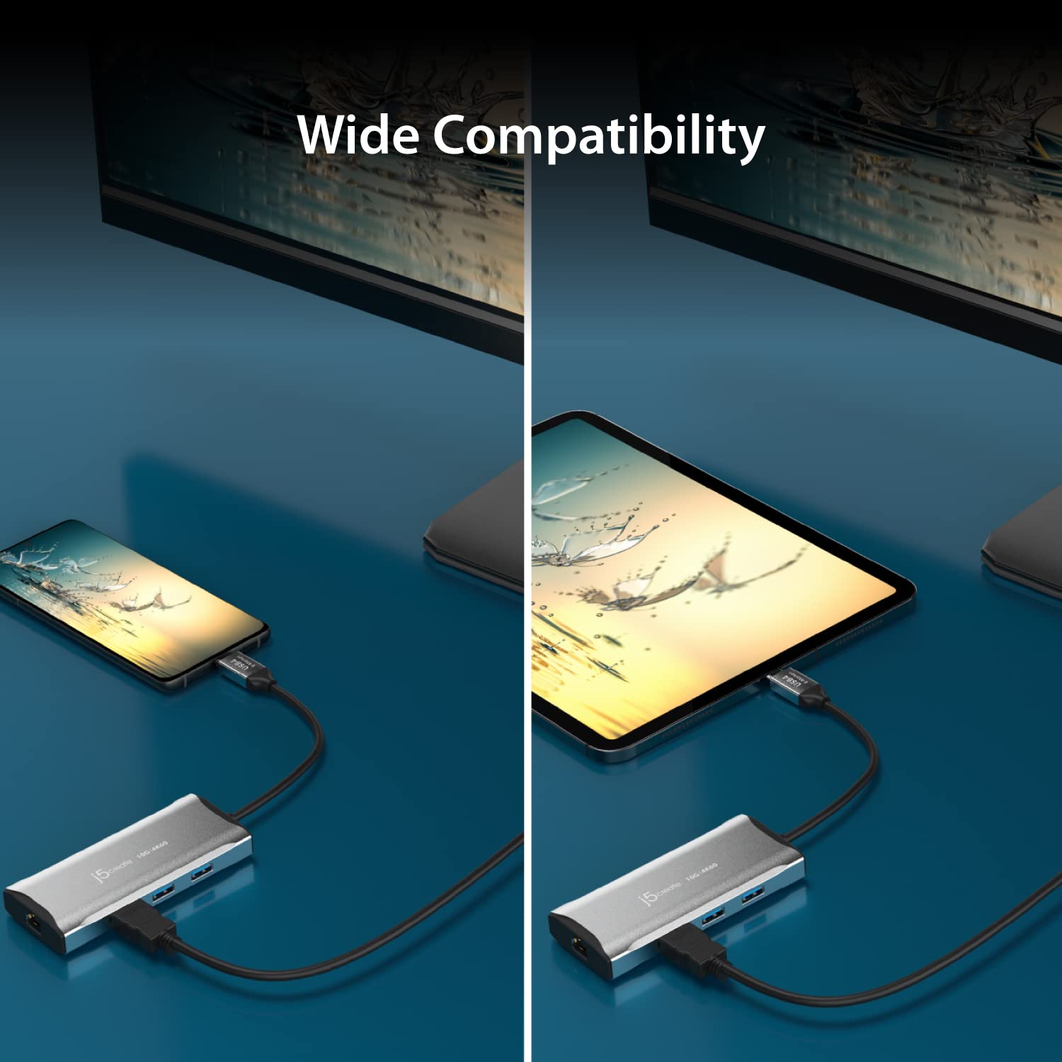 j5create Hub USB C - 4K 60Hz HDMI, 2 USB-A 10 Gb/s, USB-C 10 Gb/s z PD 100 W, Ethernet, wieloportowy adapter do MacBooka, ChromeBook, XPS, Surface Pro (JCD392)
