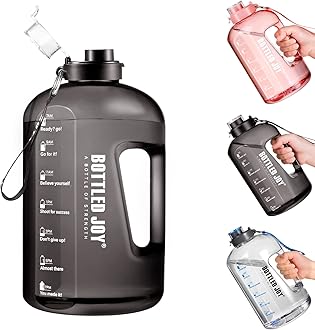 JIMACRO Water Bottle, BOTTLED JOY 1 Gallon Sports Water Bottle with Time Markings and Reusable, 128 Oz Leakproof DUNDUN Water Bottle BPA-Free, Flip Top for Sports, Cycling, Camping
