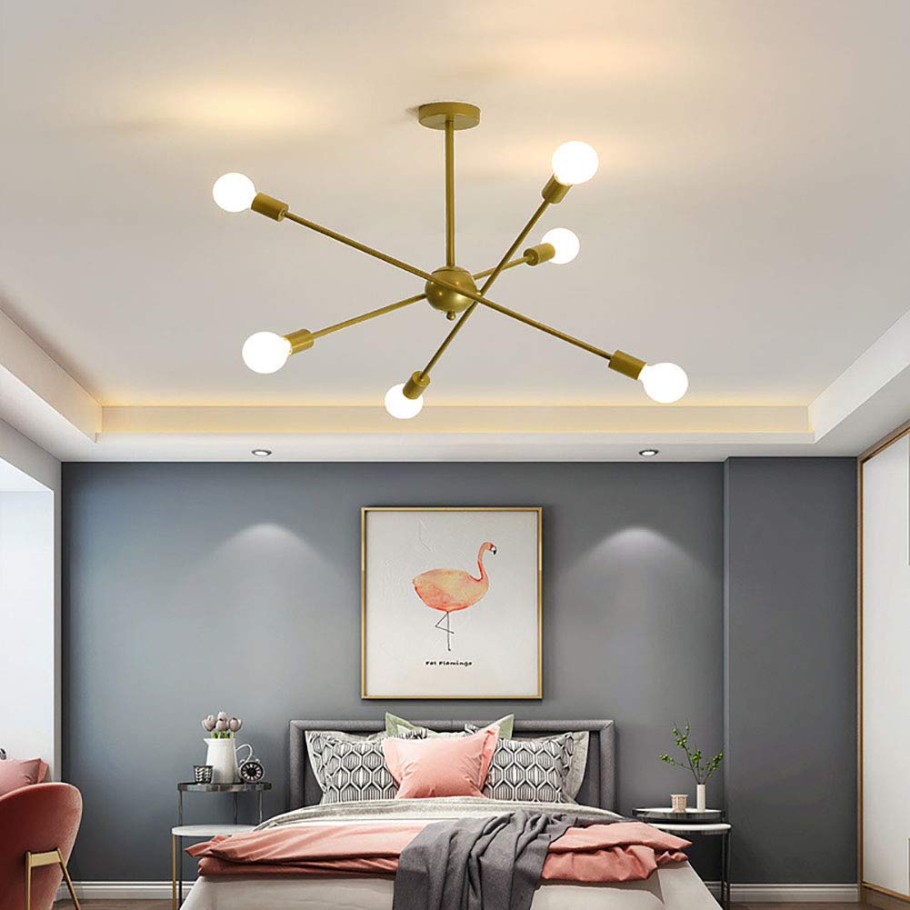 Lampadario Moderno a 6 luci Sputnik Mid Century, Lampada a Sospensione Industriale in Ferro per Cucina, Sala da Pranzo, Soggiorno - Nero. È così Gentile da Parte Tua.