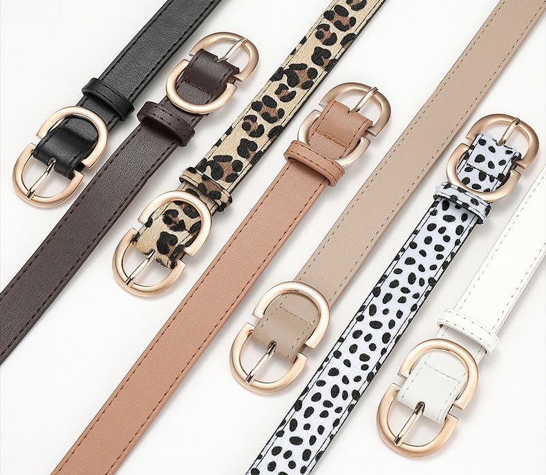COTIM COYIN 2 Pack Women's Fashion Leather Belt with Gold Buckle, Leopard Print Design Waist Belts for Jeans Dresses Pants3