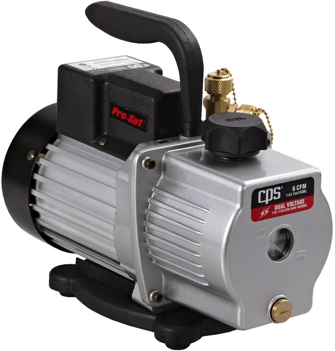 CPS Pro Set VP6S Vacuum Pump, side view with oil sight glass
