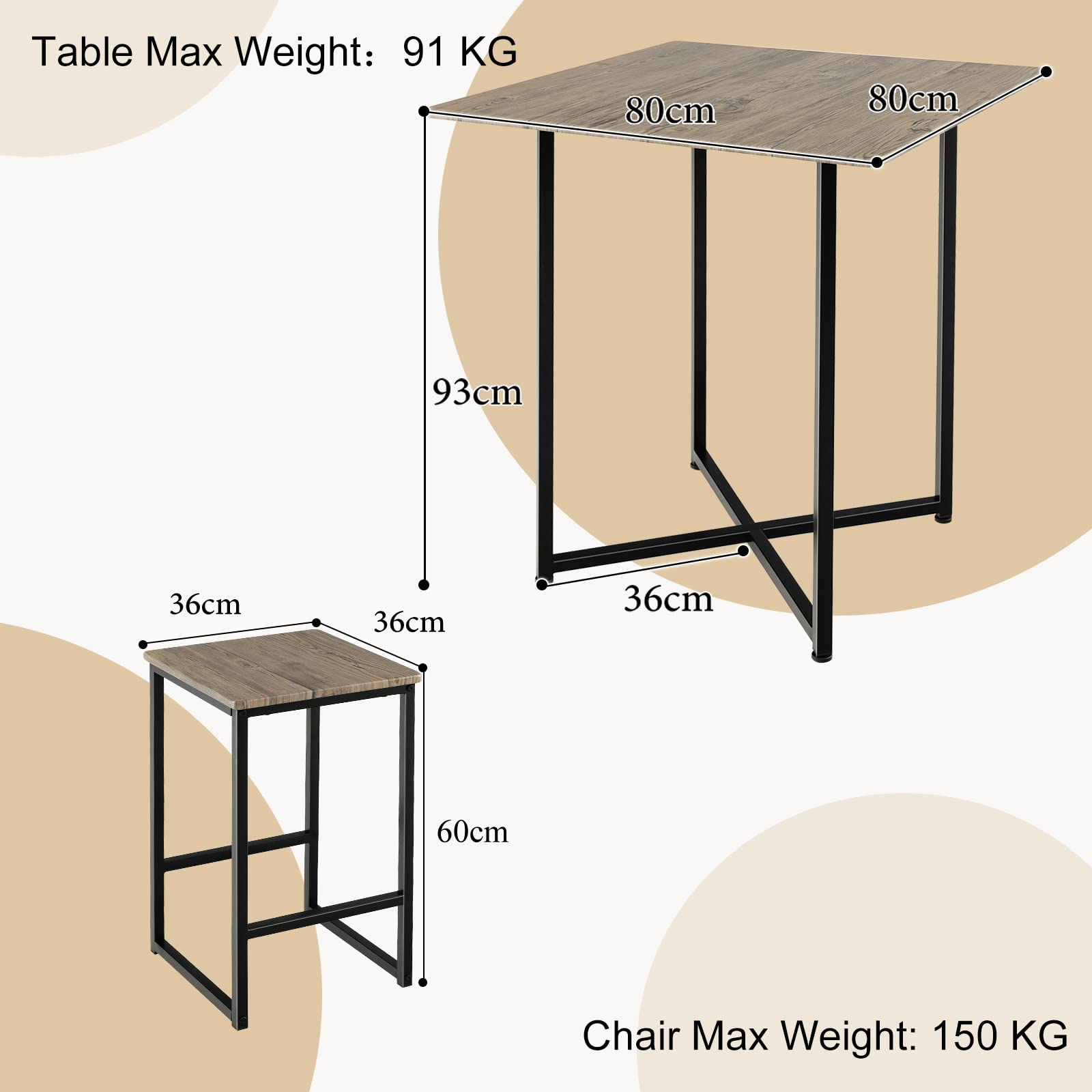 HOMASIS Mesa de bar con taburetes, juego de bar para casa, mesa alta, juego de muebles de bar para 4 personas, decoración industrial y ahorra espacio, mesas de bar, mesa de madera con sillas de