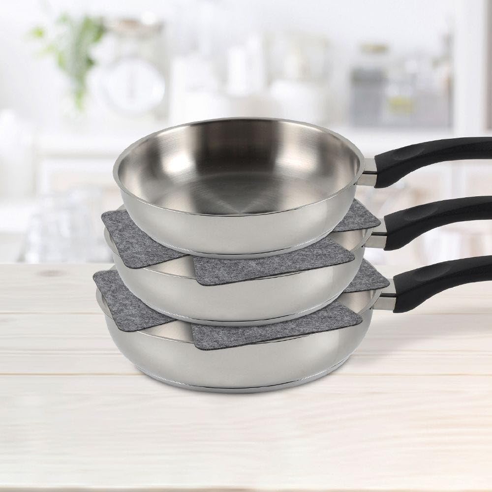 Danube Home Jake 3-Piece Pan Protector | Polyester Felt Non-Sticky Frying Pan, Multi-Purpose Pot For Cooking, Kitchen, Dining | D48X38,40X35,35X35CM - Grey