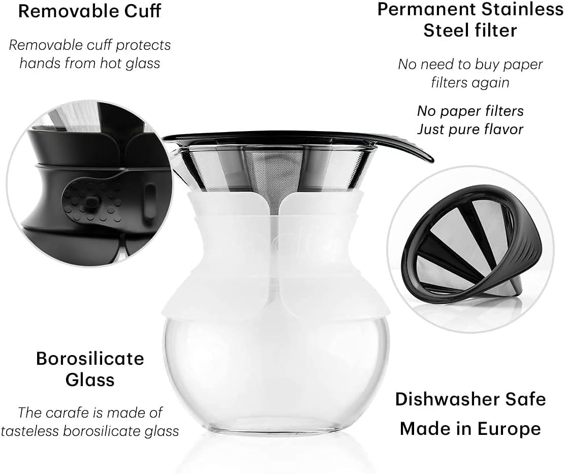 Bodum Pour Over Coffee Maker with Permanent Filter, 17 Ounce, Black