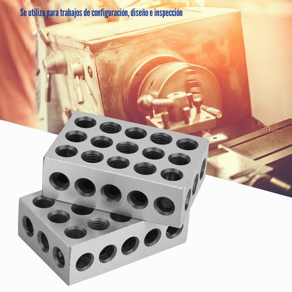 Bloques de 2 Piezas de 25 X 50 X 75 Mm con 23 Orificios, de Acero Templado, para Trabajos de Montaje, Disposición e Inspección