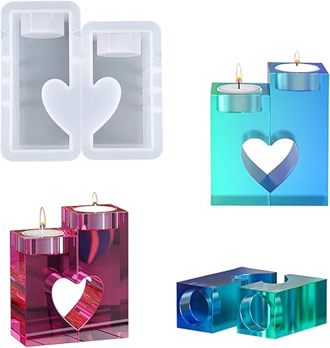 2 moldes de resina para candelabros, moldes de silicona con forma de corazón, moldes de resina epoxi, decoración de manualidades, molde de fundición