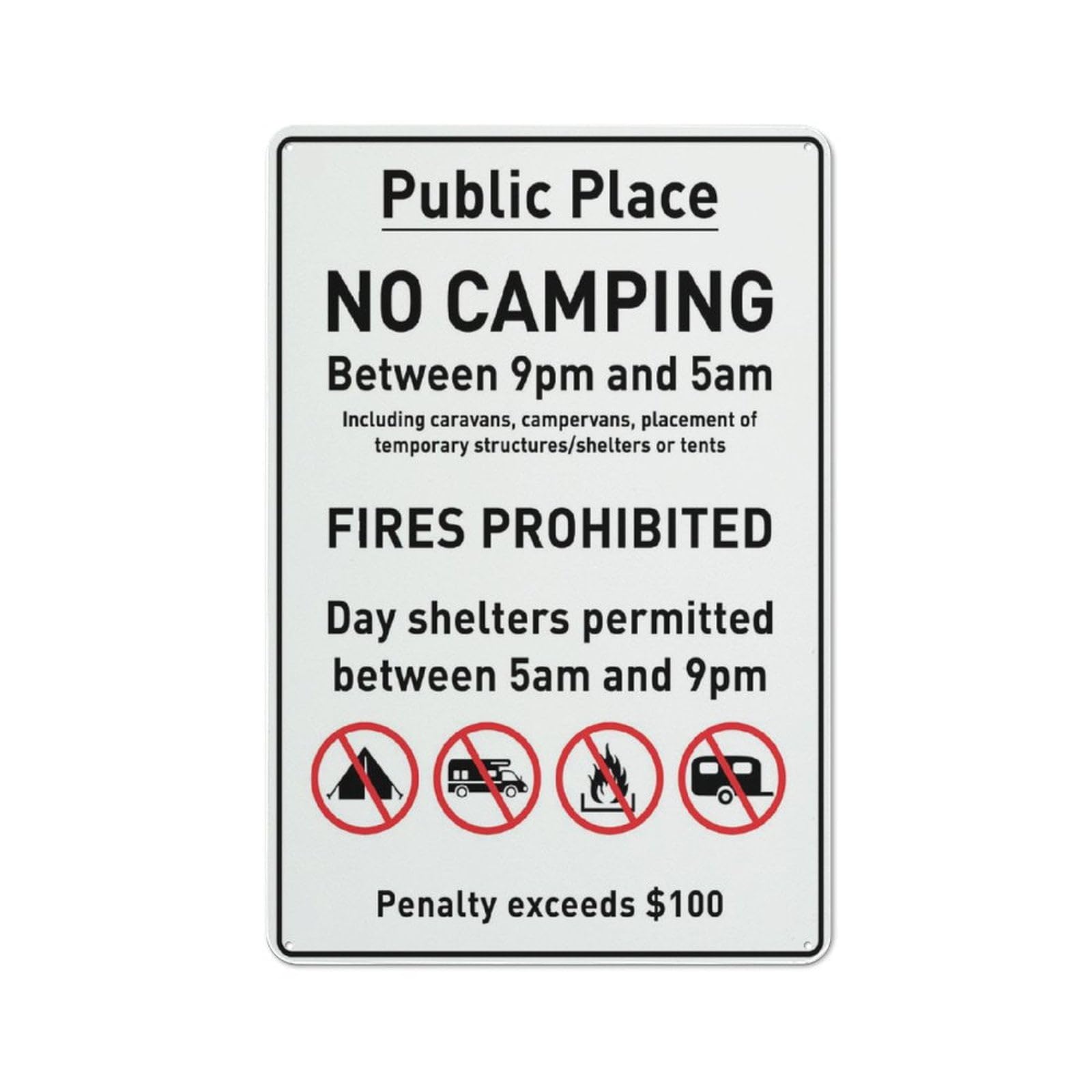 Public Place No Camping Retro Funny Novelty Art Backyard Funny Wall Décor Poster Cafe Plaque Tin Sign 8x12 Inch