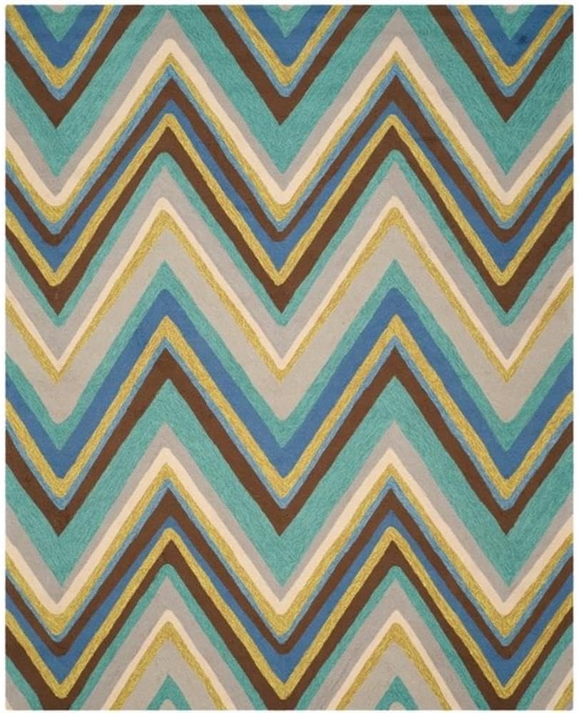SAFAVIEH Four Seasons Collection Accent Rug - 2'3" x 3'9", Blue & Multi, Hand-Hooked Chevron, Non-Shedding & Easy Care, Ideal for High Traffic Areas in Entryway, Living Room, Bedroom (FRS389A)