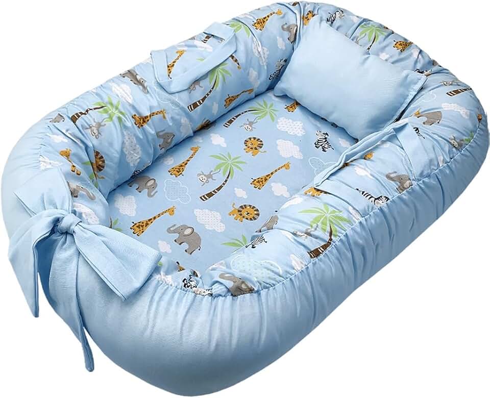 Ninho Redutor Bebê Linha Safari – Conforto e Proteção para Menino e Menina no Berço (SAFARI AZUL CLARO)