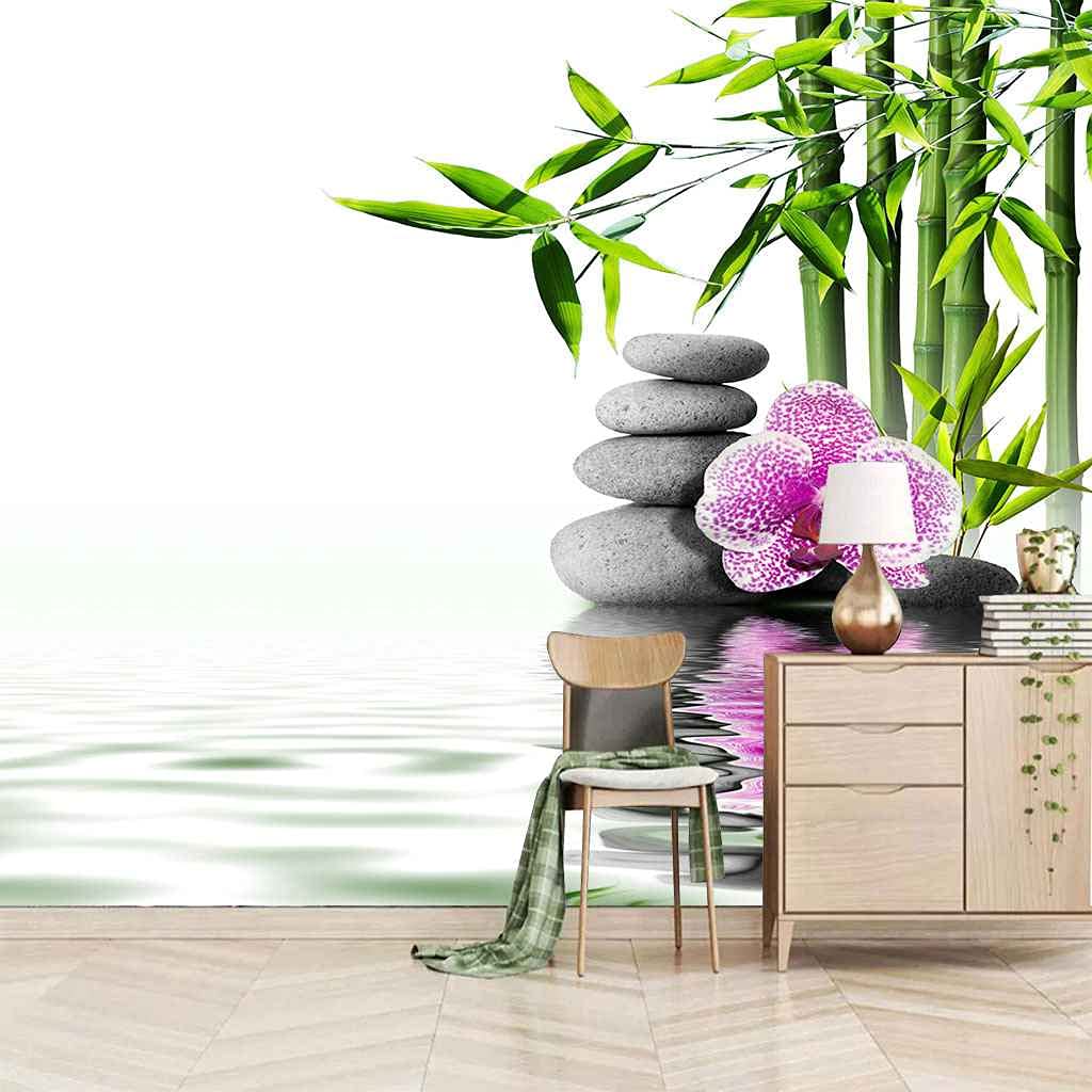 Fresque murale 3D fleur de bambou au rendu haut de gamme pour grand salon