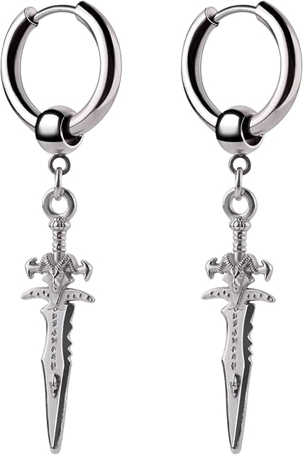 Yolev Drop Dangle Small Hoop Earrings, Stainless Steel Engraved Animal Cross Charms Dangling Hoop Hypoallergenic Vintage Hinged Hoop Huggie Earrings for Women Girls Men