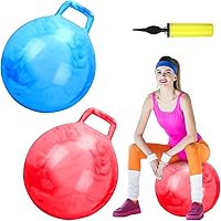 Poen 2-Pack 29 Inch Adult Hopper Bouncing Balls with Handles & Air Pump - Marbled Red/Blue Space Hoppers for Exercise & Fun