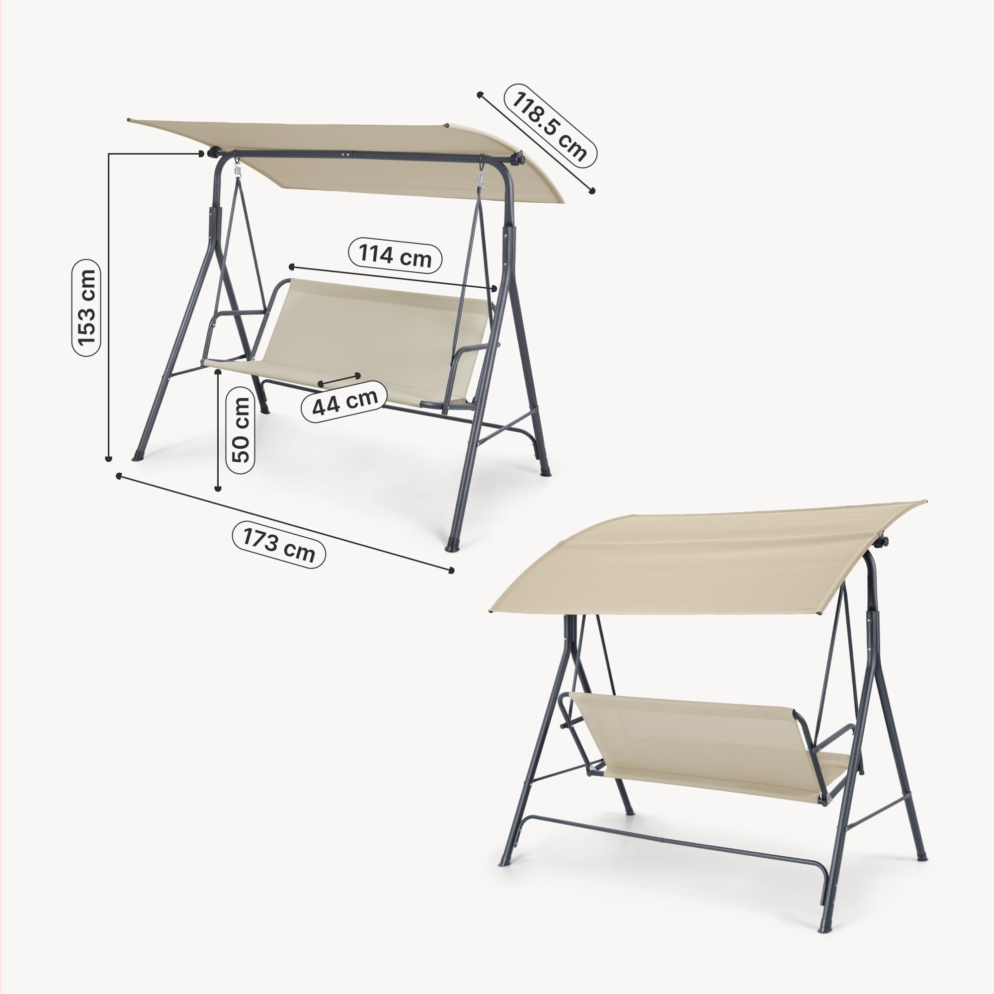 [en.casa] Balancín de Jardín Satten para 3 Personas Columpio para Exterior de 3 Plazas con Toldo Terraza Balcón Patio Resistente al UV y Agua 173 x 119 x 153 cm Acero - Verde Claro/Beige