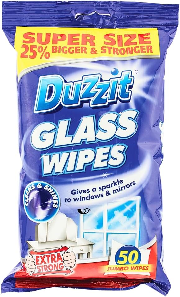 Glass Wipes - Super Size (25% Bigger & Stronger) | Extra Strong Cleaning Wipes for Glass, Mirrors and More - Cleans and Shines (50 Jumbo Wipes)