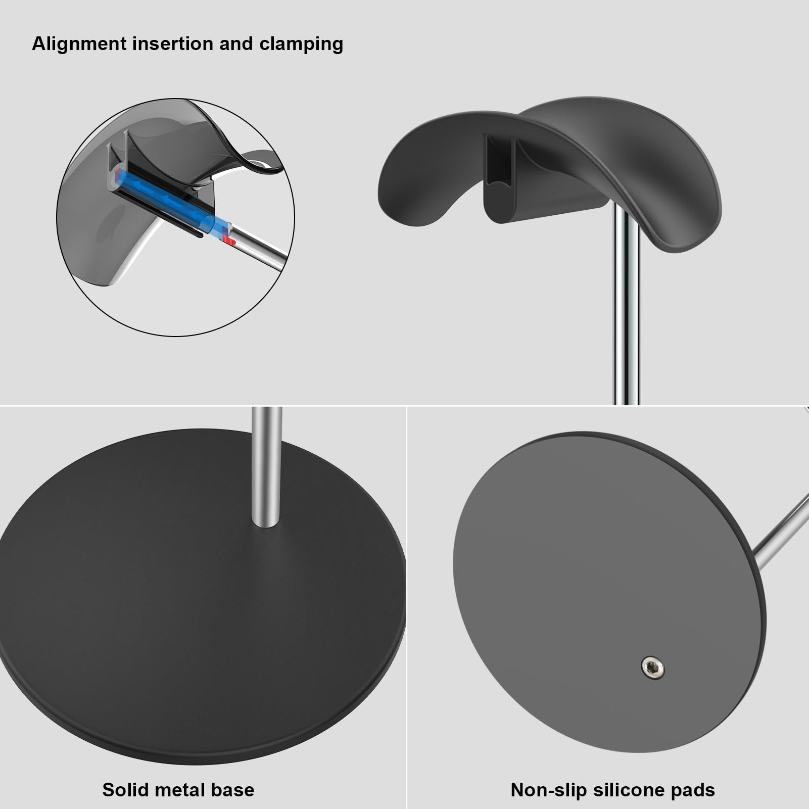 Soporte para Auriculares, Soporte de Cascos de Mesa con Base de Aluminio, Compatible con AirPods MAX, Beats, Bose, B&O, Sony, Sennheiser, Gaming (Negro)
