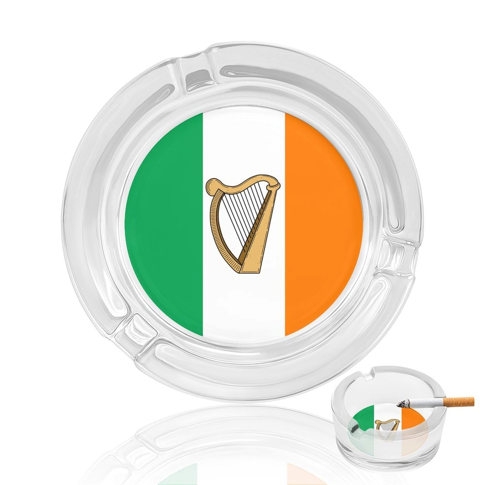 Ireland Harp Irish Flag Ashtray Portable Round Glass Outdoor Ash Tray for Home Office Garden Pub