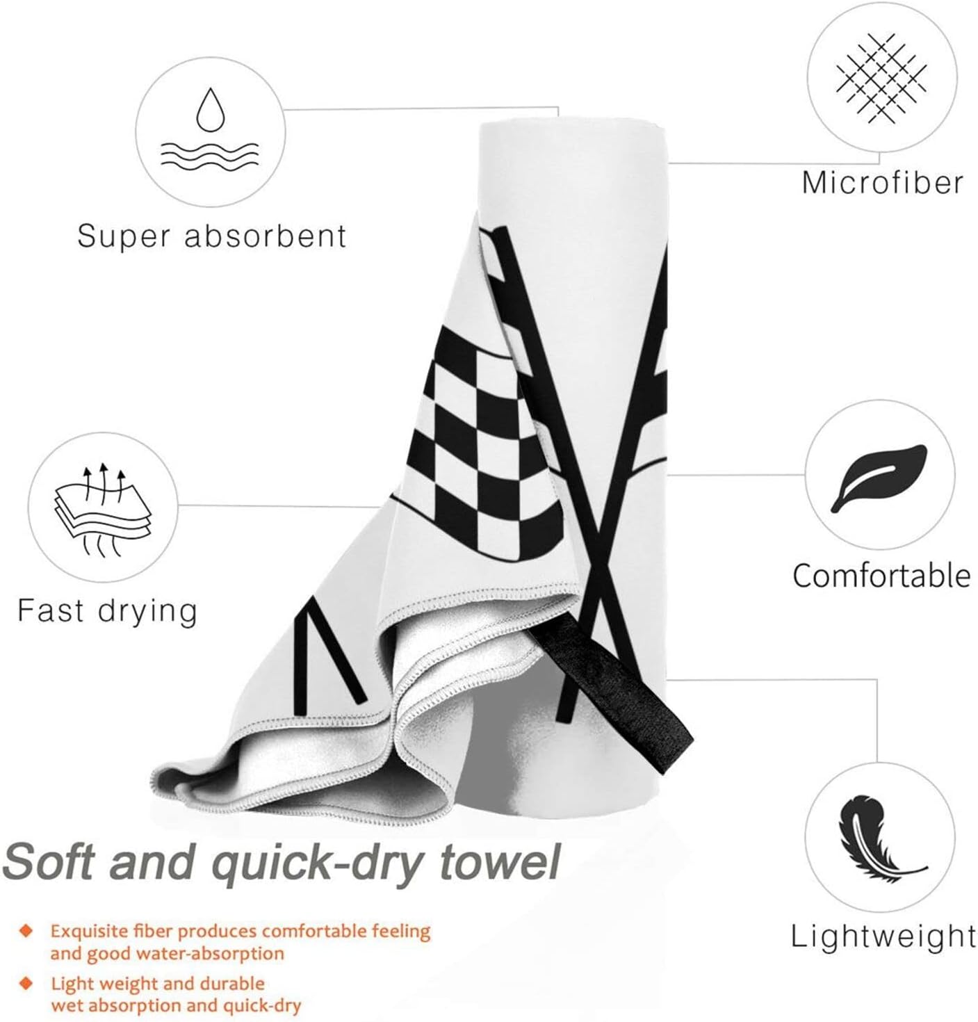 Beach Towel Checkered Flags Race Car Flag Sand-Free Towels for Travel Sports Quick Dry Camping Towels