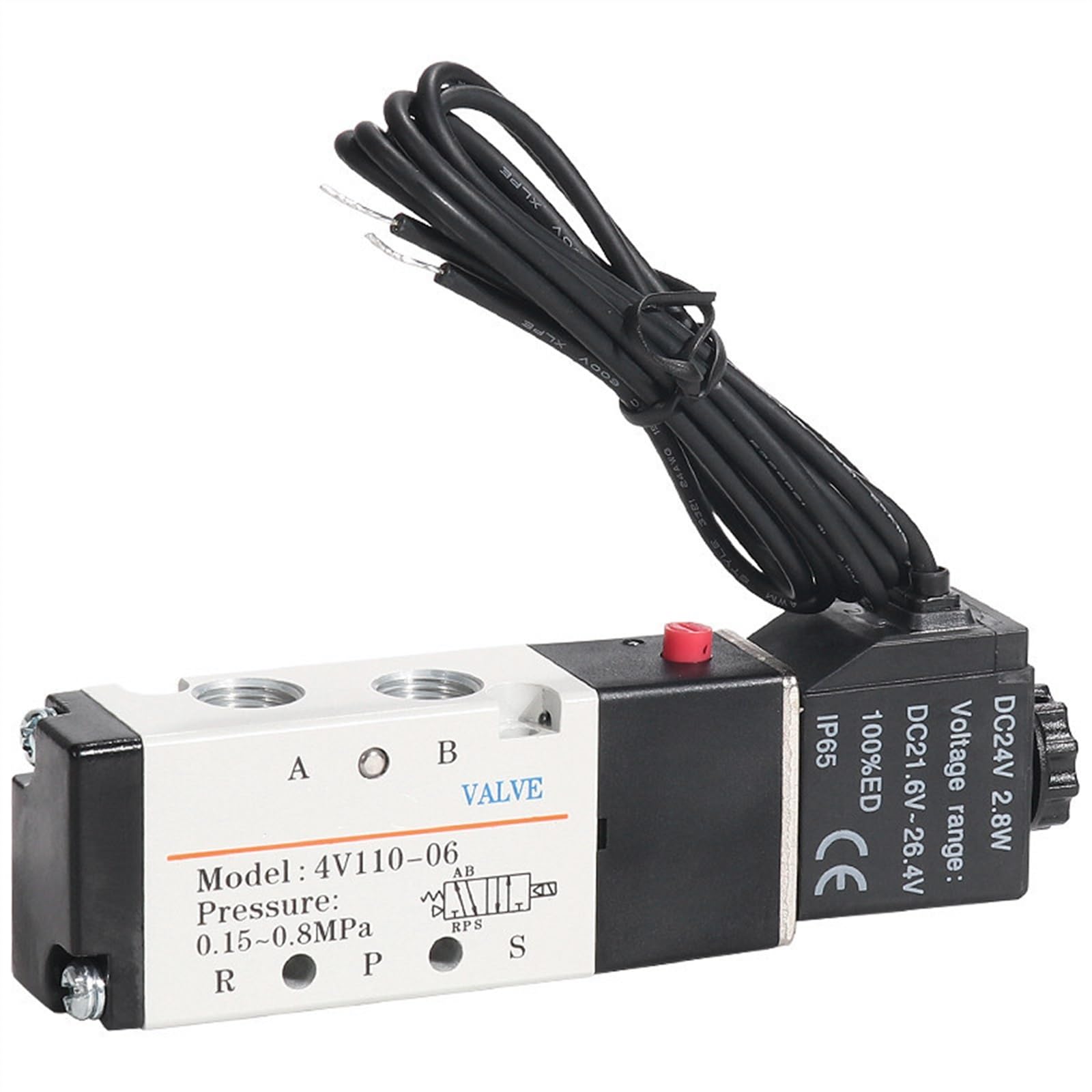 4V110-06 5-Wege-2-Positionen-Pneumatik-Magnetventil 1/8 Zoll DC 24 V DC 12 V AC 110 V AC220 V mit 4 mm 6 mm 8 mm Anschluss(AC110V)