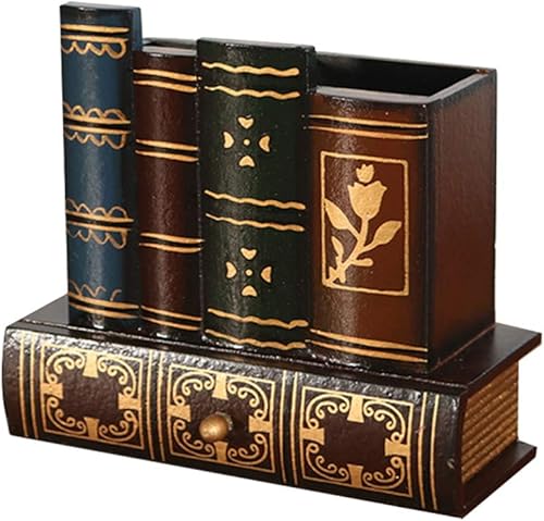 Kisangel Caja de libros falsos de madera vintage, soporte de almacenamiento para lápices, adornos de libros antiguos, libro falso clásico de 15 x