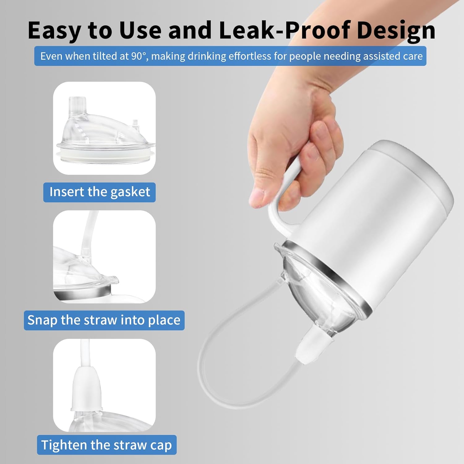 Adult Sippy Cup for Elderly Spill Proof with Long Straw, 15.2oz Stainless Steel Lightweitght No Spill Cup for Seniors/Adults with Flexible Straw Clear, Health / Household Essentials / Assisted Living - Image 2