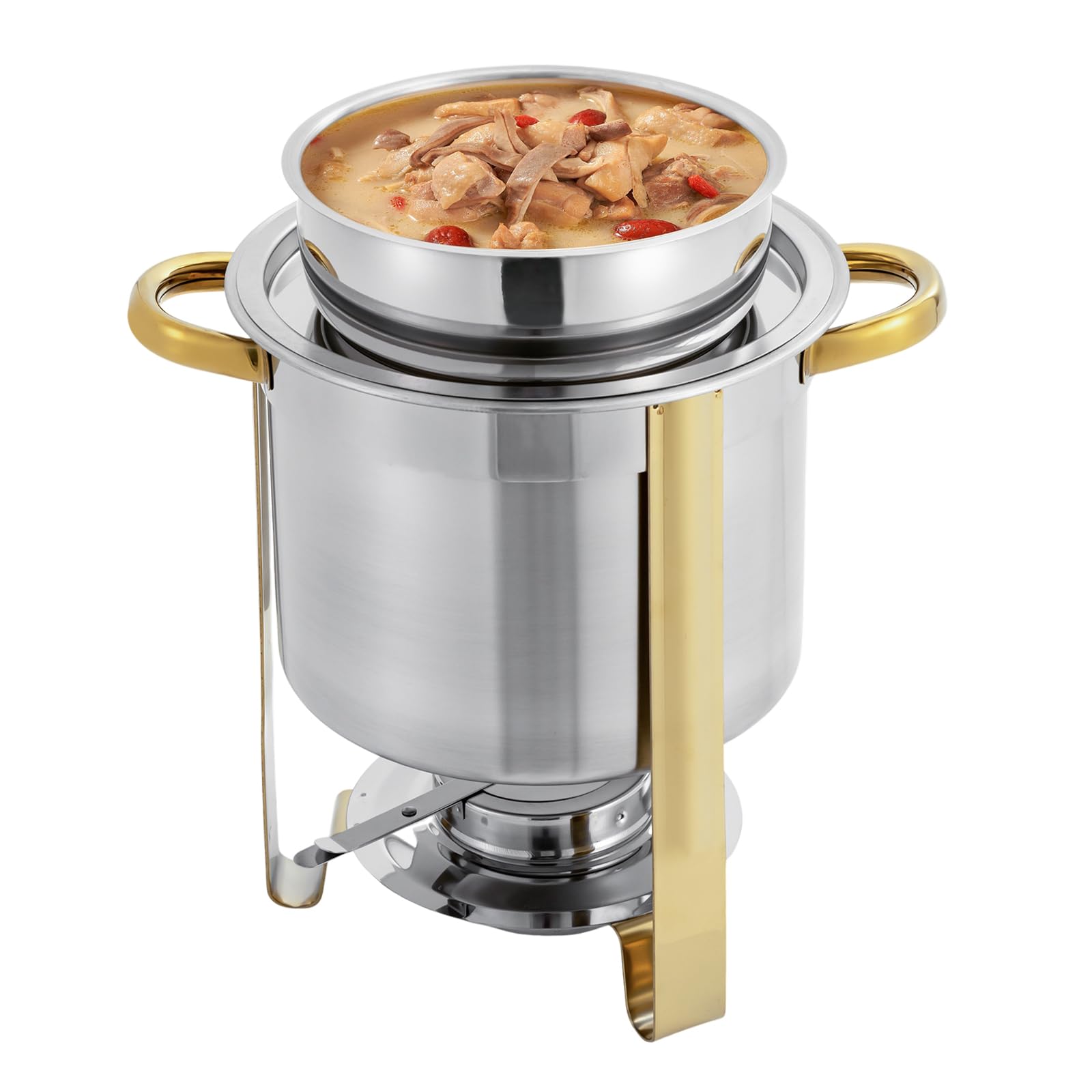 HAPPCUCOE Stainless Steel Round Soup Warmer with Handle,Warmer Soup with Pot Lid and Fuel Holder, Soup Warmer for Cafeterias, Weddings, Parties (4L)
