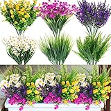 Cindeer 24 Pcs Artificial Flowers Plants for Outdoors, Uv Resistant Artificial Fake Plants Plastic Faux Flowers Plants Outdoor Indoor Spring Flowers Artificial for Decoration Home Wedding Party