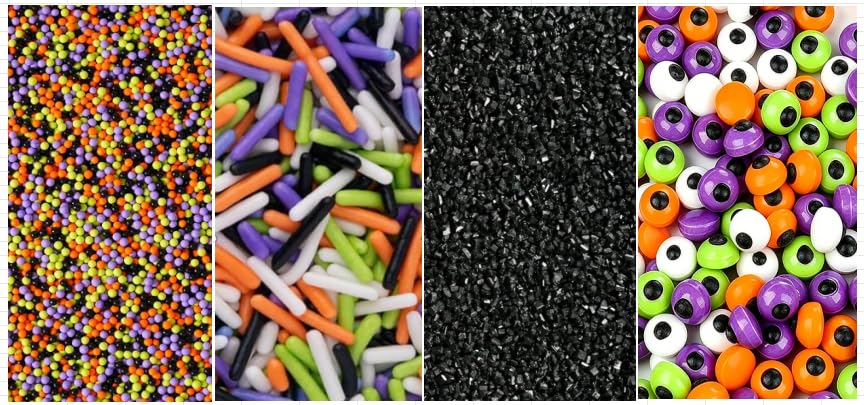 Image of Halloween Sprinkles for Baking, 11.3oz Black Orange Purple Cake Sprinkles | Edible Nonpareils Jimmies Confetti Sprinkles Sanding Sugar 4 Jars Set for Cupcakes Cookies
