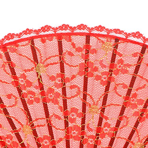 Medifier Lace Bamboo Handheld Folding Fans With hand made silk Fan cover Pouches and gift box Wedding Party Gift for Girls Women Red - Image 3