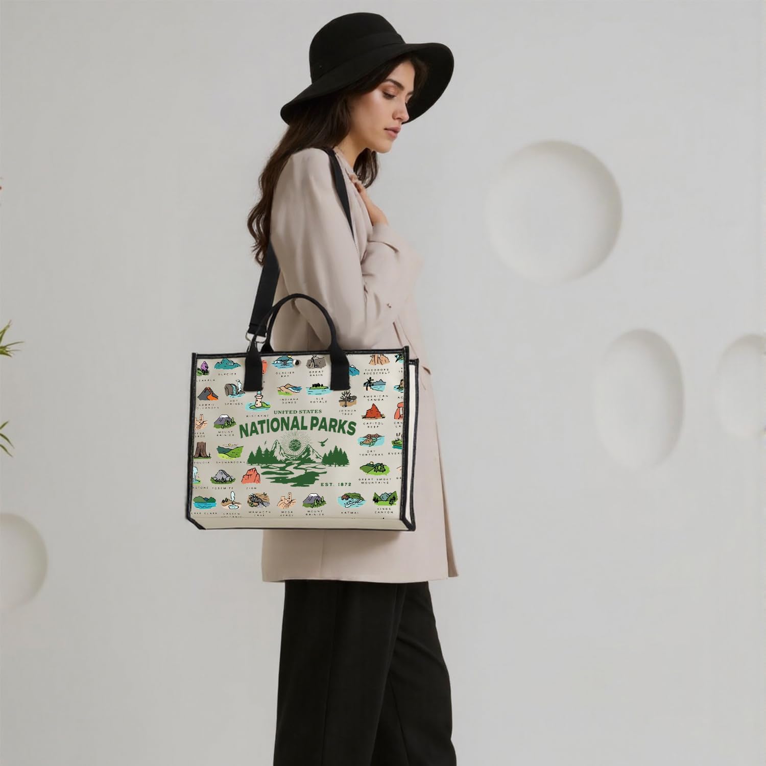 POFULL National Parks Checklist Gift Traveler Shoulder Bag National Park Hiking Gift US National Parks Tote Bag - Image 3