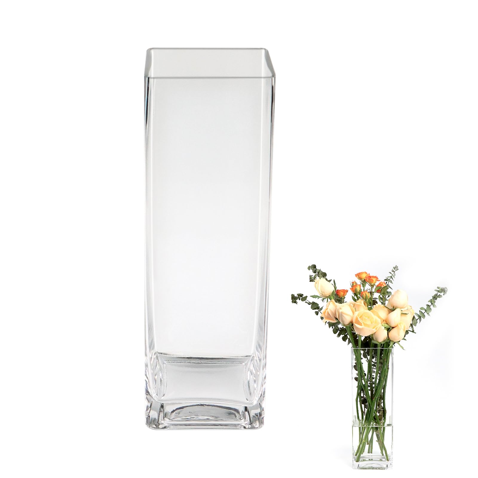 ASSRECT Jarrones de Cristal 30cm, Jarrón Cristal Transparente para Flores, Jarron Cristal Decoracion Cuadrado Alto, Jarrón Grande Moderno para Fiestas Patio Oficina Hogar Cocina, 30 x 10cm